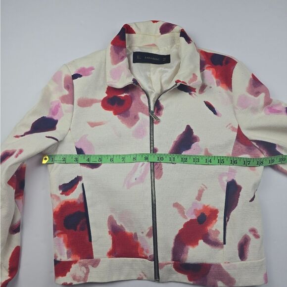 Zara Basic -979 White Floral Print Zip Up Cotton Jacket Size L fits a Small - Picture 7 of 10